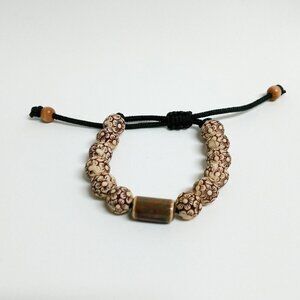 Amber 11mm Round Acrylic Beads and Brown 15 mm Cylindrical Ceramic Bead Bracelet